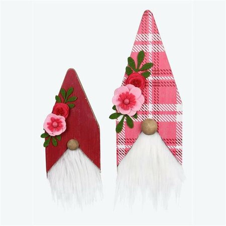 YOUNGS Wood Gnome Tabletop Decor with Felt Flowers Set - 2 Piece 72190